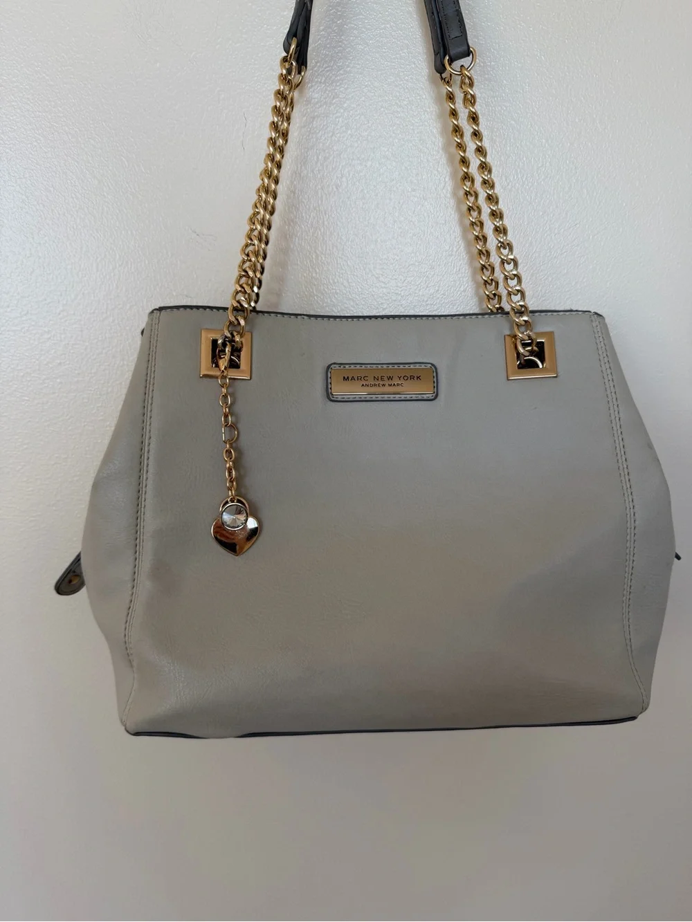 MARC NEW YORK Vegan Leather Gray Tote Bag Gold Chain Shoulder Bag